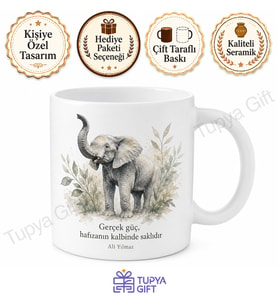 Fil Temalı Baskılı Kupa Bardak Hediye Özel Tasarım Porselen Mug