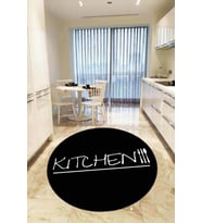Siyah Kaymaz Kitchen Yazılı Yuvarlak Mutfak Halısı AR430