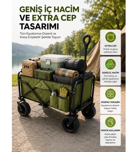 Mey İthalat® Geniş İç Hacimli Fren Sistemli Katlanabilir Kamp ve Piknik Arabası