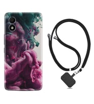 TCL 303 Kılıf Resimli Boyun Askılı İpli Desenli Silikon Pink Green Cloud 1306