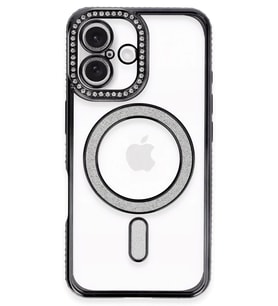 Newface Apple iPhone 16 Plus Kılıf Joke Simli Magneticsafe Kılıf - Siyah