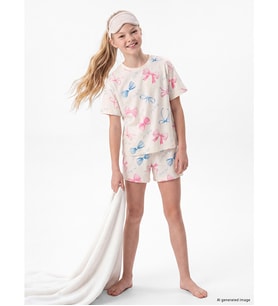LCW Kids Ekru Baskılı Kız Çocuk Şortlu Pijama Takımı