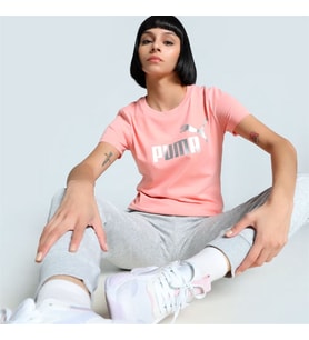 Puma METALLIC No.1 Logo Tee Pembe Kadın Spor Tişört - 631536 18