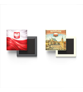 Buzdolap Magnetleri - Polonya Bayrağı ve Varşova Retro Tema - 2'li Set Magneti