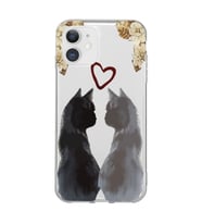 Iphone 11 Uyumlu Kedi Çiftler Tasarımlı Şeffaf Telefon Kılıfı