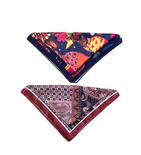2 Li Saten Bandana Seti Saten Fular Saten Çanta Aksesuarı Özel Desen Bandana 45X50 Cm