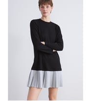 LCW Comfort Siyah Bisiklet Yaka Pileli Mini Elbise