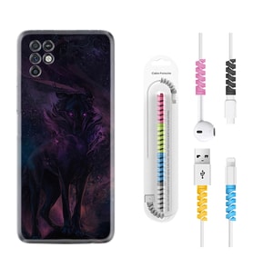 INFINIX Note 11 Pro Note 10 Hot 9 Play Kılıf Kablo Koruma Spiral Silikon Black Purple Wolf 1791