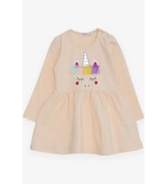 Breeze Kız Çocuk Uzun Kollu Elbise Tüllü Unicorn Nakışlı 1.5-5 Yaş, Krem