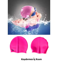 Silikon Deniz Ve Havuz Bonesi - Yüzücü Silikon Düz Renk Bone Pembe