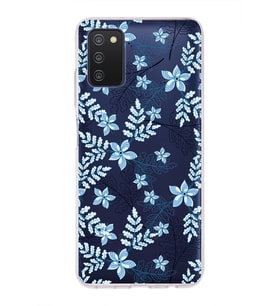 Samsung Galaxy A03s Uyumlu Kapak Floral Mavi Tasarımlı Şeffaf Silikon Kılıf