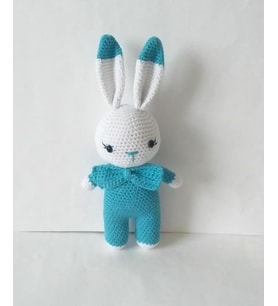 Turkuaz Miniş Tavşan Amigurumi Organik Oyuncak