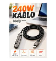240W Örgülü Type-C Şarj Kablosu – Katlanabilir Telefon Standlı Tasarım
