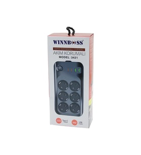 TERMAL AKIM - KISA DEVRE KORUMALI 6LI PRİZ 2+2 USB-TYPE-C -  2 METRE ANAHTARLI UZATMA KABLO 16A - 4000W (4915)