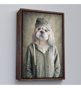 Çerçeveli Köpek Kafalı İnsan Kanvas Tablo (Altın)