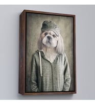 Çerçeveli Köpek Kafalı İnsan Kanvas Tablo (Altın)