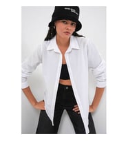 Bigdart Oversize Basic Beyaz Kadın Gömlek 20349