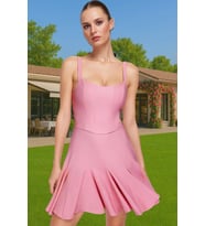 A Kesim Mini Abiye Elbise Polyester Karışımlı Yazlık Mezuniyet Elbisesi Konforlu Kesim Trend Tasarım (Pembe)
