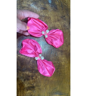 2 Lİ PEMBE FİYONK İNCİ İŞLEME FİYONK ARMA DİKİŞ APLİKE 15X7 CM