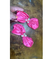2 Lİ PEMBE FİYONK İNCİ İŞLEME FİYONK ARMA DİKİŞ APLİKE 15X7 CM