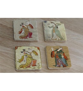 Levni Kadın Minyatürleri Doğal Taş Bardak Altlığı 4'lü set - Natural Stone Coasters