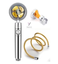 Yayke 360 Derece Dönebilen Turbo Pervaneli Tazyikli Duş Başlığı Pvc Gold Duş Hortumu Vakumlu