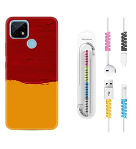 Realme C11 C21 C21Y C25Y C11 2021 Kılıf Kablo Koruma Spiral Silikon Sarı Kırmızı Boya 1708