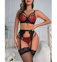 Fantezia Night Leopar Kırmızı Dantelli Fantezi Jartiyer Takımı 2014