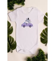 Erkek Bebek Arabalı Midilli Baskılı Beyaz Çıtçıtlı