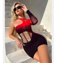 Vivaldy Siyah Kırmızı Cut-out Detaylı Tek Omuz Vücut Çorabı/Elbise -4505 (Siyah-Kırmızı)