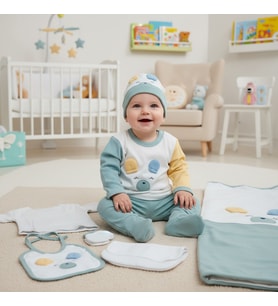 GAYE BEBE AYICIK KULAK DETAYLI 0-3 AY 10 LU HASTANE ÇIKIŞ ZIBIN TAKIMI (Ebru Mavi)
