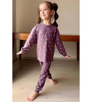 Kız Çocuk Bilekleri Manşetli Papatya Desenli Mor Pijama Takımı
