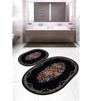 Dijital Baskılı Kaymaz Taban Yıkanabilir Oval 2'li Klozet Takımı Banyo Paspası NOKZ-HT-482 (Siyah)