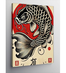 Kanvas Tablo Kırmızı Japon Balığı Ve Dalga Deseni