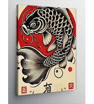 Kanvas Tablo Kırmızı Japon Balığı Ve Dalga Deseni