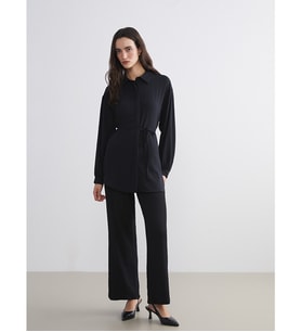 LCW Modest Siyah Beli Lastikli Dokulu Geniş Paça Kadın Pantolon