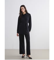 LCW Modest Siyah Beli Lastikli Dokulu Geniş Paça Kadın Pantolon