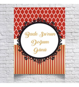 Kırmızı Çizgili Doğum Günü Afişi