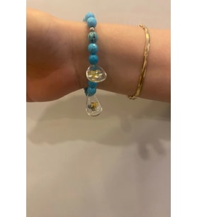 Doğal Taş Bileklik Hand Made El İşi Feng Shui Ejderha Yılı Koruyucu Hayvan Horoz Ve Ejderha Objeli V (Turkuaz)