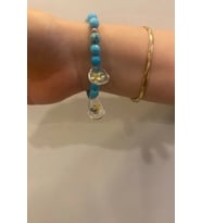 Doğal Taş Bileklik Hand Made El İşi Feng Shui Ejderha Yılı Koruyucu Hayvan Horoz Ve Ejderha Objeli V (Turkuaz)