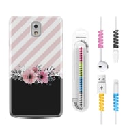 Samsung Note 3 4 5 8 9 20 Ultra 10 Lite Kılıf Kablo Koruma Spiral Silikon Strip Pink Flowers 1396