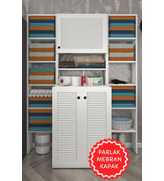 Kenzlife membran çamaşır makinesi dolabı kasparovmaksduble byzbyz panjur 180*126*55-20 mebran kapak MDF gövde banyo kapaklı arkalıksız (Beyaz-Gri)