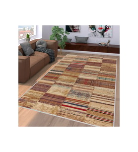 Rovigo Home Dijital Baskı Yıkanabilir Kaymaz Taban Salon Halısı RVG1252 80x200 cm (Kahverengi)