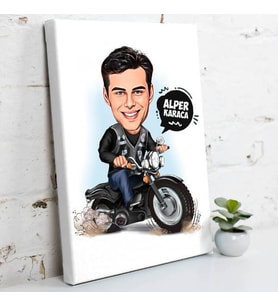 Motor Sever Erkek Karikatürlü Kanvas Tablo