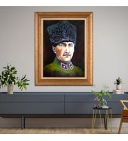 Altın Paspartulu Atatürk  Çerçeveli Tablo C350 (Gold)