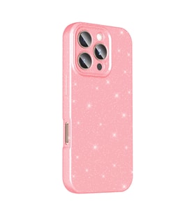 iPhone 16 Pro Kılıf Kamera Korumalı Simli Parıltılı Lüks Silikon (Açık Pembe)