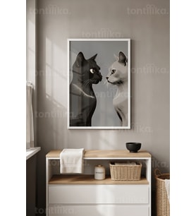 Kedi Çiftleşmesi Minimalist 1. Kalite Ahşap Çerçeveli Tablo