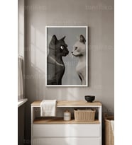 Kedi Çiftleşmesi Minimalist 1. Kalite Ahşap Çerçeveli Tablo