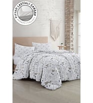 Lastikli Çarşaflı %100 Pamuk Saten Çift Kişilik Nevresim Takımı Butterfly Flower Luxury