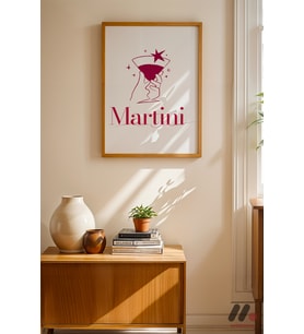 Martini Zarif Poster, Ahşap Çerçeveli Duvar Tablosu - Mutfak Dekorasyonu